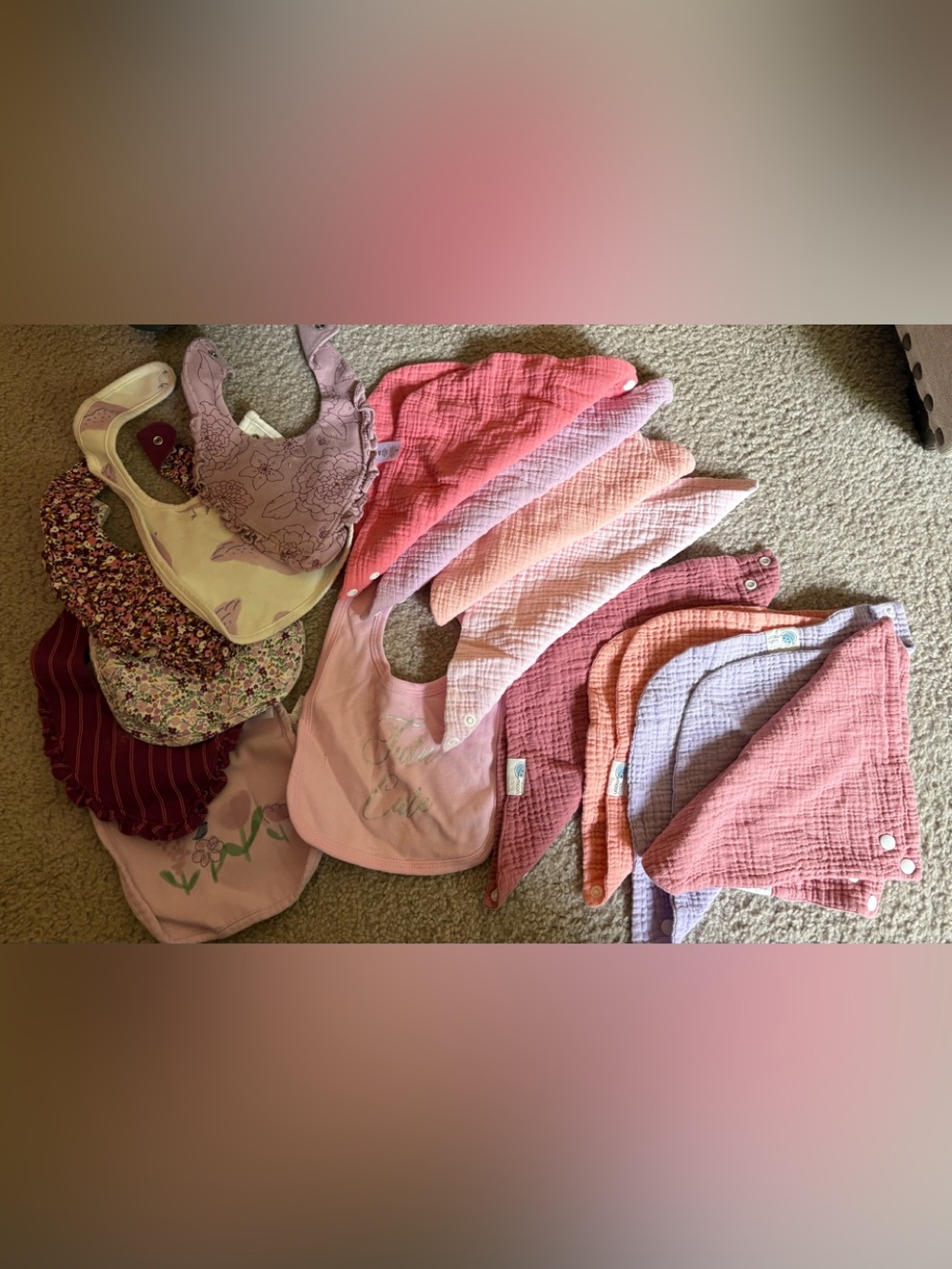 Assorted Pink and Peach Baby Bibs and Bandana Drool Bibs - Soft Muslin